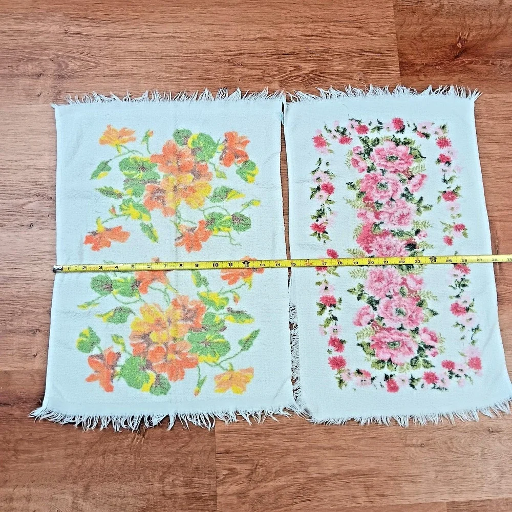 Cannon Vintage Hand Towels Floral Set of 4 All Cotton Made in‎ USA 14X21 Retro